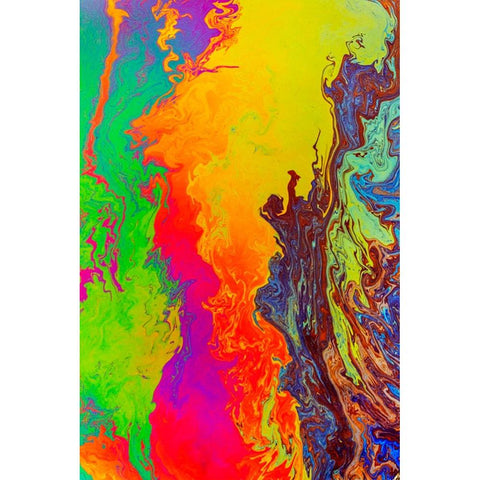 Abstract pattern in oil spilled in small stream-Costa Rica Black Modern Wood Framed Art Print by Jones, Adam