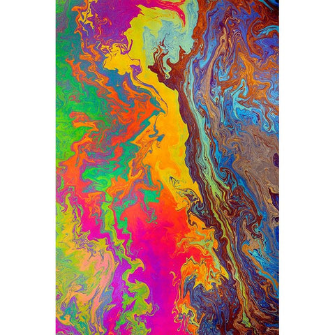 Abstract pattern in oil spilled in small stream-Costa Rica White Modern Wood Framed Art Print by Jones, Adam