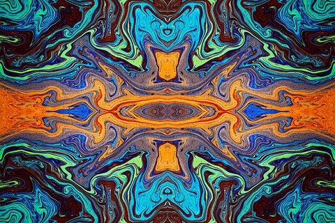 Abstract rainbow pattern of colors in oil spilled in small stream-Costa Rica White Modern Wood Framed Art Print with Double Matting by Jones, Adam