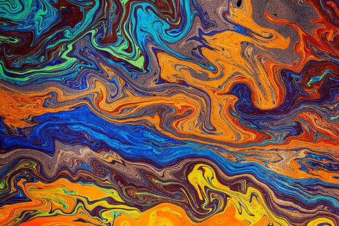 Abstract pattern in oil spilled in small stream-Costa Rica White Modern Wood Framed Art Print with Double Matting by Jones, Adam