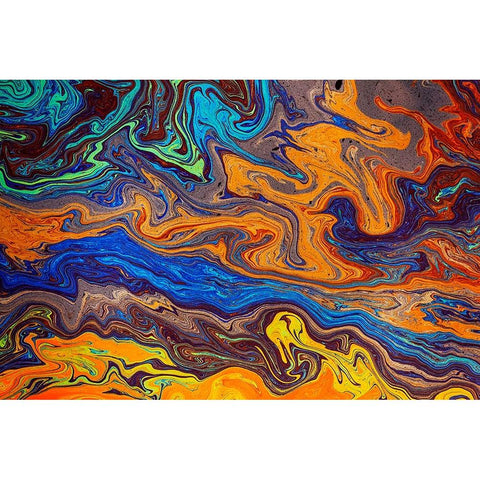 Abstract pattern in oil spilled in small stream-Costa Rica Black Modern Wood Framed Art Print by Jones, Adam