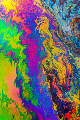 Abstract pattern in oil spilled in small stream-Costa Rica White Modern Wood Framed Art Print with Double Matting by Jones, Adam