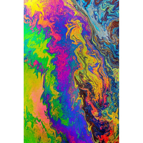 Abstract pattern in oil spilled in small stream-Costa Rica Black Modern Wood Framed Art Print by Jones, Adam