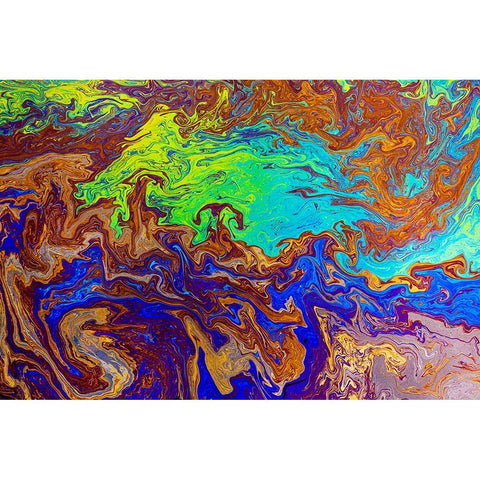 Abstract pattern in oil spilled in small stream-Costa Rica Black Modern Wood Framed Art Print by Jones, Adam