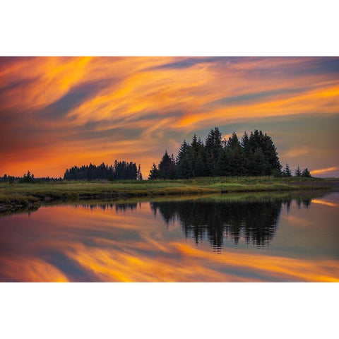 Sunrise on slough of Silver Salmon Creek-Lake Clark National Park and Preserve-Alaska Gold Ornate Wood Framed Art Print with Double Matting by Jones, Adam