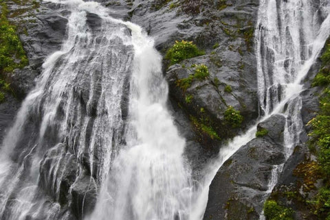 AK, Inside Passage Waterfalls rush down rock White Modern Wood Framed Art Print with Double Matting by Rotenberg, Nancy