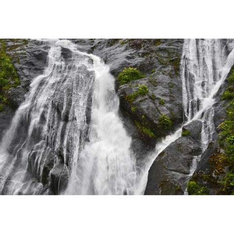 AK, Inside Passage Waterfalls rush down rock White Modern Wood Framed Art Print by Rotenberg, Nancy