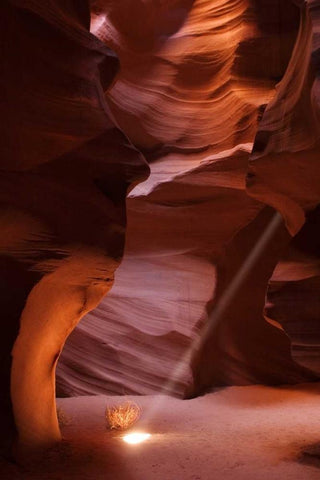AZ, Page Sunbeam shining into Antelope canyon White Modern Wood Framed Art Print with Double Matting by Kaveney, Wendy