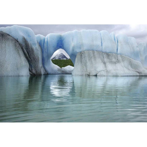 AK, Alsek Lake Mountain through hole in iceberg Black Modern Wood Framed Art Print by Paulson, Don