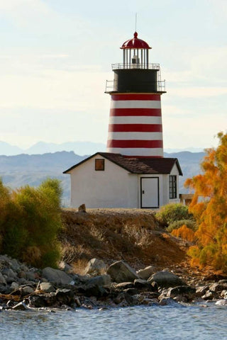 AZ, Lake Havasu City West Quoddy Lighthouse Black Ornate Wood Framed Art Print with Double Matting by Lord, Fred