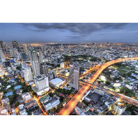 Thailand, Bangkok Overview of city at dusk Black Modern Wood Framed Art Print by Shimlock, Jones