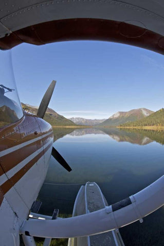 AK, Arctic NP Float plane parked on still waters Black Ornate Wood Framed Art Print with Double Matting by Anon, Josh