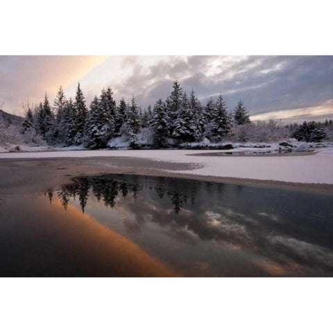 AK, Mendenhall Glacier Sunset reflection Black Modern Wood Framed Art Print by Illg, Cathy and Gordon