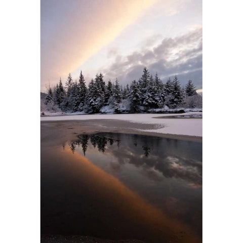 AK, Mendenhall Glacier Sunset reflection Black Modern Wood Framed Art Print by Illg, Cathy and Gordon