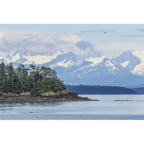 Alaska Air taxi flies over mountain landscape Black Modern Wood Framed Art Print by Paulson, Don