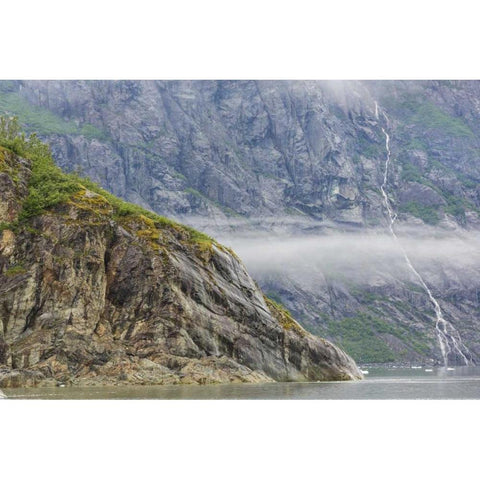 Alaska, Glacier Bay Waterfall on mountain slope Black Modern Wood Framed Art Print by Paulson, Don