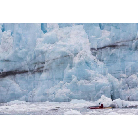 AK, Glacier Bay NP, Margerie Glacier Kayaker Gold Ornate Wood Framed Art Print with Double Matting by Paulson, Don