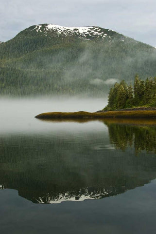 USA, Alaska Morning fog on lake White Modern Wood Framed Art Print with Double Matting by Rotenberg, Nancy