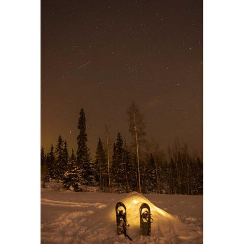 AK A quinzee snow shelter under the night sky Black Modern Wood Framed Art Print by Illg, Cathy and Gordon