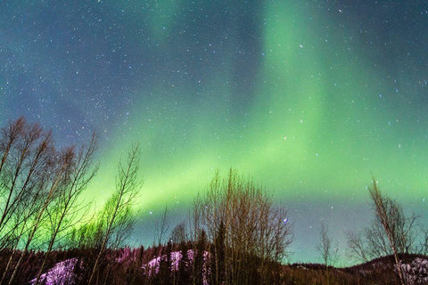 Alaska-Fairbanks Aurora borealis over mountain landscape White Modern Wood Framed Art Print with Double Matting by Jaynes Gallery