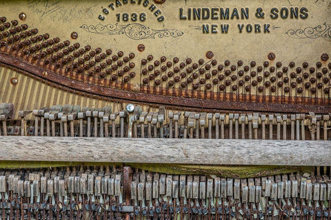 Alaska-Sitka Discarded Lindeman and Sons piano close-up  Black Ornate Wood Framed Art Print with Double Matting by Jaynes Gallery