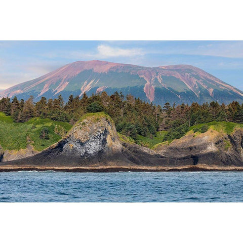 Alaska-Sitka Landscape with St Lazaria Island and Mount Edgecumbe  Black Modern Wood Framed Art Print by Jaynes Gallery