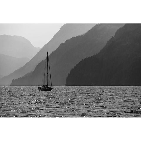 Alaska-Tongass National Forest BandW of sailboat in Lisianski Inlet  White Modern Wood Framed Art Print by Jaynes Gallery