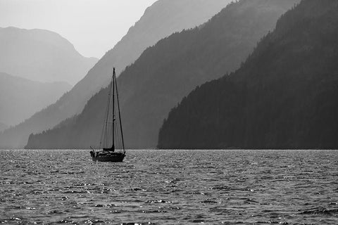 Alaska-Tongass National Forest BandW of sailboat in Lisianski Inlet  Black Ornate Wood Framed Art Print with Double Matting by Jaynes Gallery