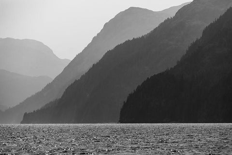 Alaska-Tongass National Forest BandW of hazy day in Lisianski Inlet  White Modern Wood Framed Art Print with Double Matting by Jaynes Gallery