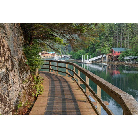 Alaska-Elfin Cove Boardwalk next to bay  Black Modern Wood Framed Art Print with Double Matting by Jaynes Gallery