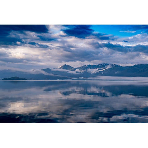 Usa-Alaska Clouds and mountains reflect in the calm waters of Endicott Arm Black Modern Wood Framed Art Print with Double Matting by Sederquist, Betty