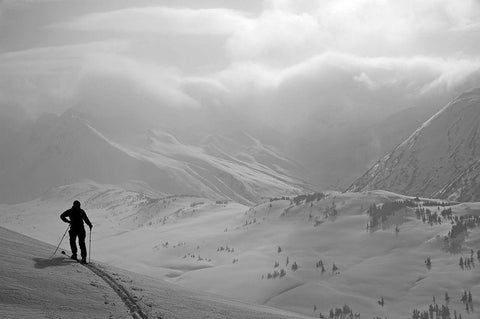Backcountry Skier Standing On A Ridge In Turnagain Pass, Southcentral, Alaska (Mr) Black Ornate Wood Framed Art Print with Double Matting by Design Pics