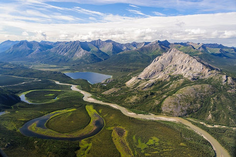 USA- Alaska- Gates of the Arctic National Park. Aerial view of the Alatna River. Black Modern Wood Framed Art Print by Norrsell, Fredrik