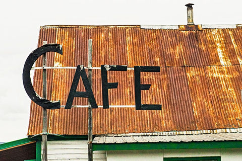 Hope- Alaska- Rustic roof and cafe sign Black Ornate Wood Framed Art Print with Double Matting by Muir, Janet