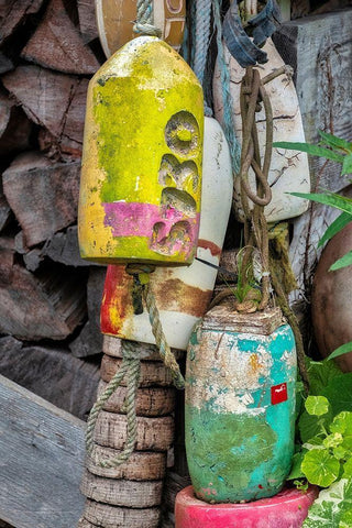 Antique buoy White Modern Wood Framed Art Print with Double Matting by Engelbrecht, Jim