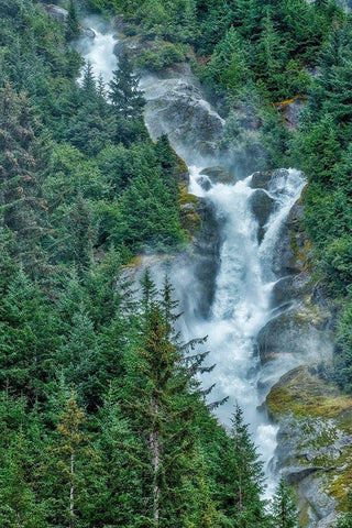 Thunder Falls-LeConte Bay-Petersburg-Alaska-USA White Modern Wood Framed Art Print with Double Matting by Engelbrecht, Jim
