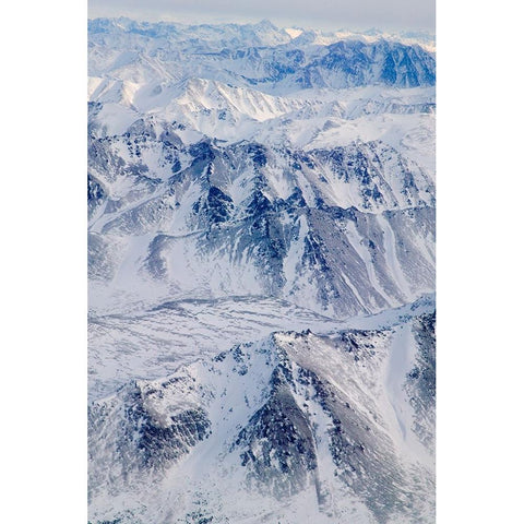 Aerial view of snow covered mountain range-Alaska-USA White Modern Wood Framed Art Print by Su, Keren