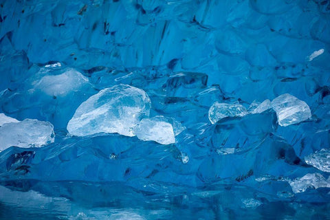 Alaska-Close-up view of deep blue iceberg floating near calving face of LeConte Glacier White Modern Wood Framed Art Print with Double Matting by Souders, Paul