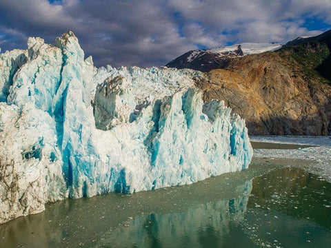 Alaska-Tracy Arm-Fords Terror Wilderness-Aerial view of crevassed blue face of Dawes Glacier  Black Ornate Wood Framed Art Print with Double Matting by Souders, Paul