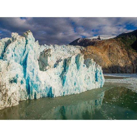 Alaska-Tracy Arm-Fords Terror Wilderness-Aerial view of crevassed blue face of Dawes Glacier  Black Modern Wood Framed Art Print with Double Matting by Souders, Paul