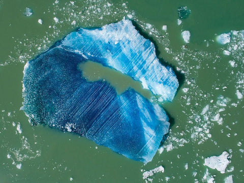 Alaska-Tracy Arm-Aerial view of floating iceberg calved from South Sawyer Glacier in Tracy Arm White Modern Wood Framed Art Print with Double Matting by Souders, Paul