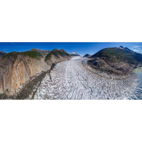 Alaska-Tracy Arm-Panoramic aerial view of crevassed surface of Sawyer Glacier in Tracy Arm Black Modern Wood Framed Art Print by Souders, Paul