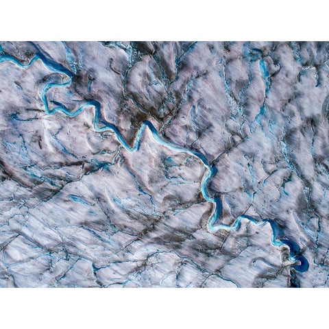 Alaska-Tracy Arm-meltwater streams and ponds on crevassed surface of Sawyer Glacier in Tracy Arm Black Modern Wood Framed Art Print with Double Matting by Souders, Paul