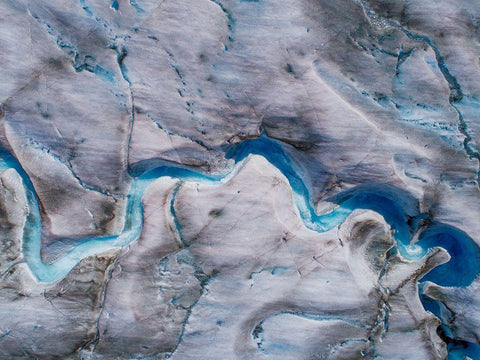 Alaska-Tracy Arm-meltwater streams and ponds on crevassed surface of Sawyer Glacier in Tracy Arm Black Ornate Wood Framed Art Print with Double Matting by Souders, Paul