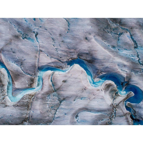 Alaska-Tracy Arm-meltwater streams and ponds on crevassed surface of Sawyer Glacier in Tracy Arm White Modern Wood Framed Art Print by Souders, Paul