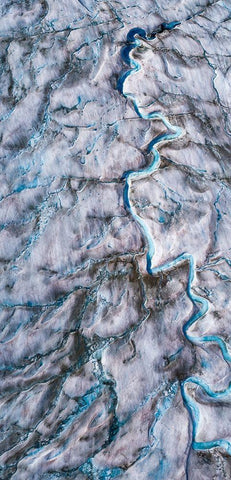 Alaska-Tracy Arm-meltwater streams and ponds on crevassed surface of Sawyer Glacier in Tracy Arm White Modern Wood Framed Art Print with Double Matting by Souders, Paul