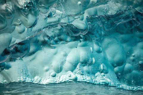Alaska-Tracy Arm-Close-up of deep blue-green iceberg floating near face of South Sawyer Glacier White Modern Wood Framed Art Print with Double Matting by Souders, Paul