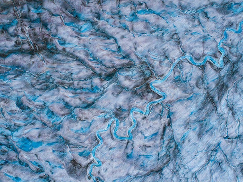Alaska-Tracy Arm meltwater streams and ponds on crevassed surface of Sawyer Glacier in Tracy Arm White Modern Wood Framed Art Print with Double Matting by Souders, Paul