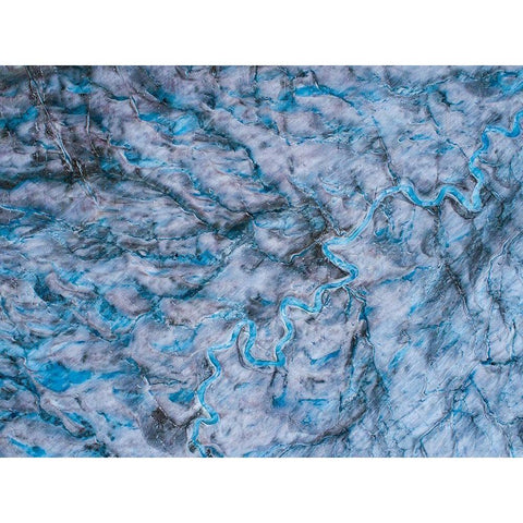 Alaska-Tracy Arm meltwater streams and ponds on crevassed surface of Sawyer Glacier in Tracy Arm White Modern Wood Framed Art Print by Souders, Paul