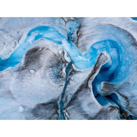 Alaska-Tracy Arm-meltwater stream disappearing into moulin on melting surface of Sawyer Glacier Black Modern Wood Framed Art Print with Double Matting by Souders, Paul